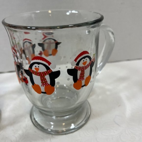 TWO Glass Mugs Gingerbread Men/Penguins Holiday Christmas Winter 15oz - Picture 3 of 10